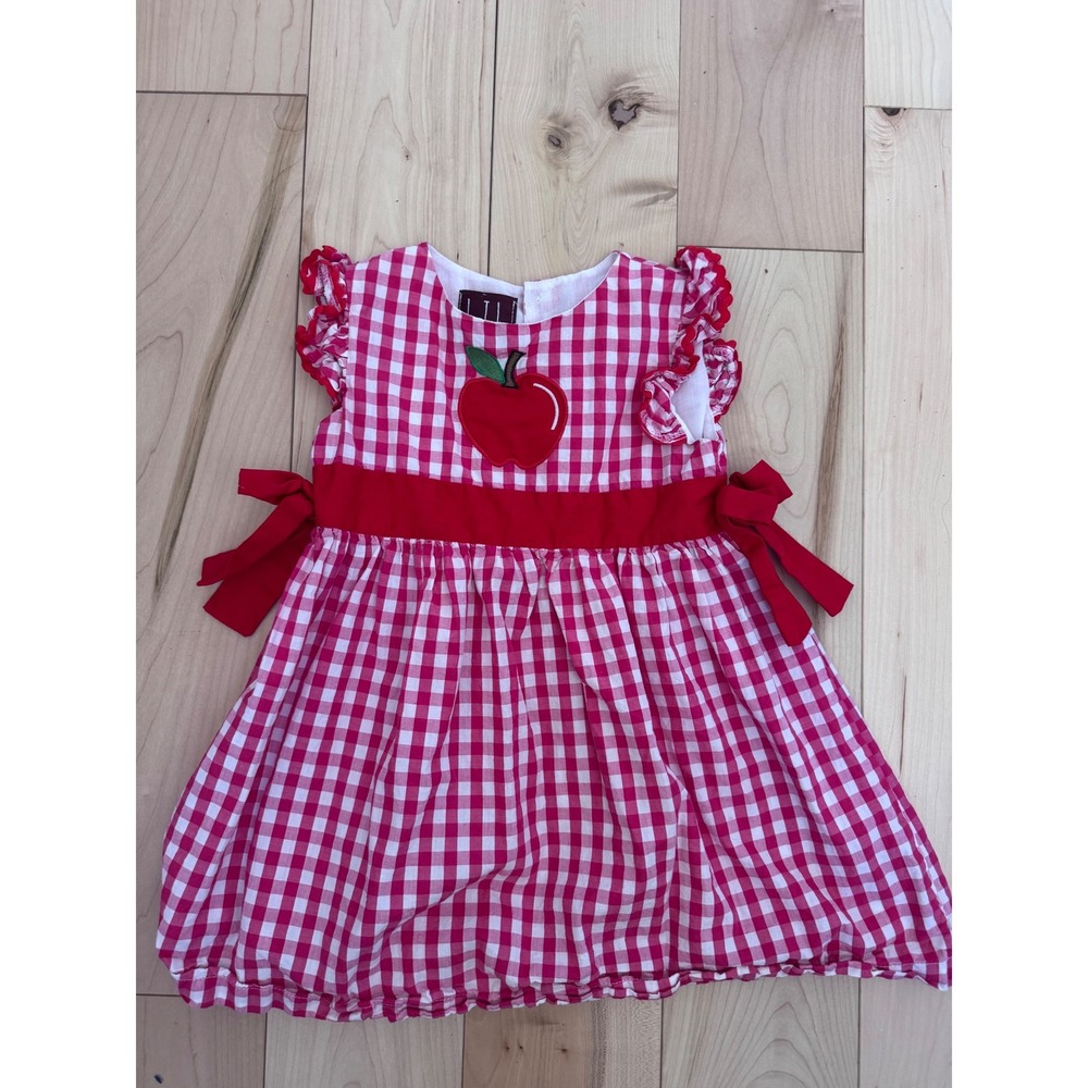 Lil Cactus Girls Red Gingham Apple Applique Dress 3T Hem